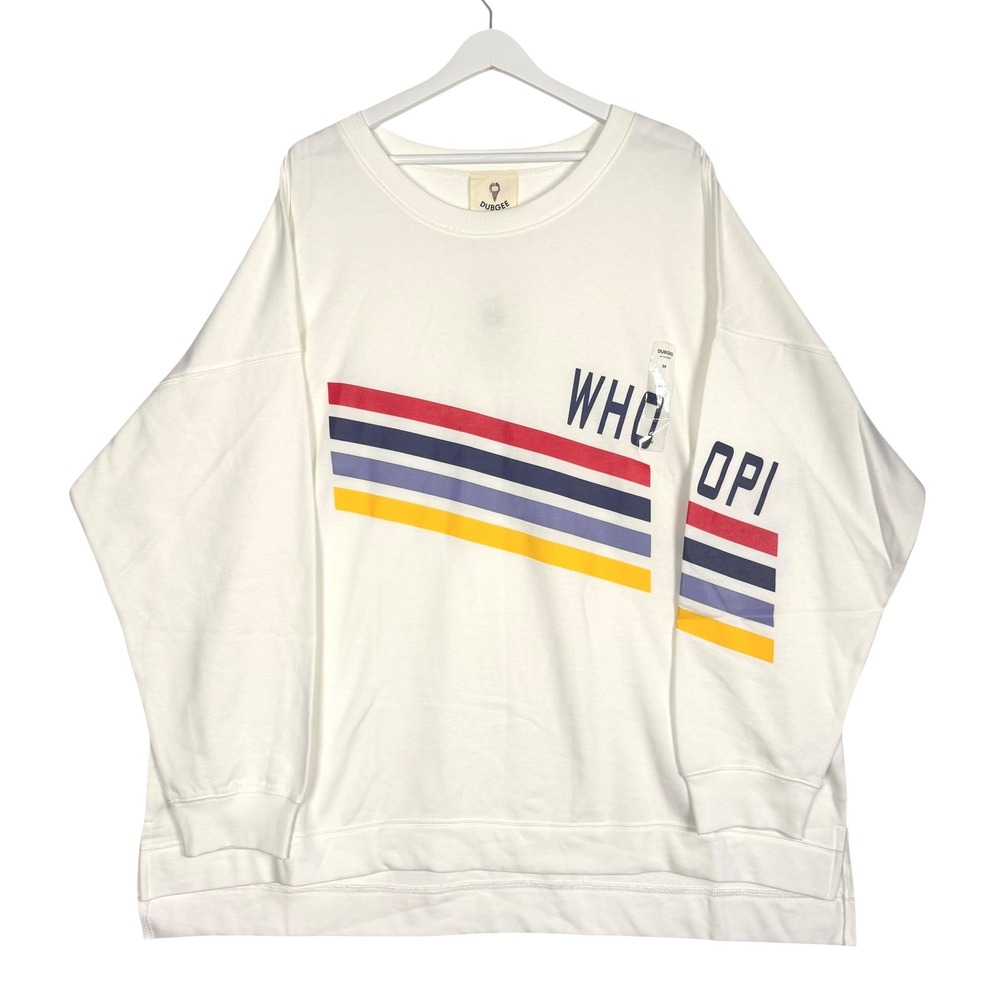 Dubgee by Whoopi‎ White Graphic Sweatshirt 3X Retro Stripe Cotton Pullover